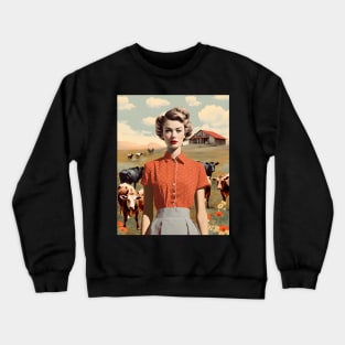 Vintage Farm Girl Pin Up Collage - Retro Chic Art Print Crewneck Sweatshirt